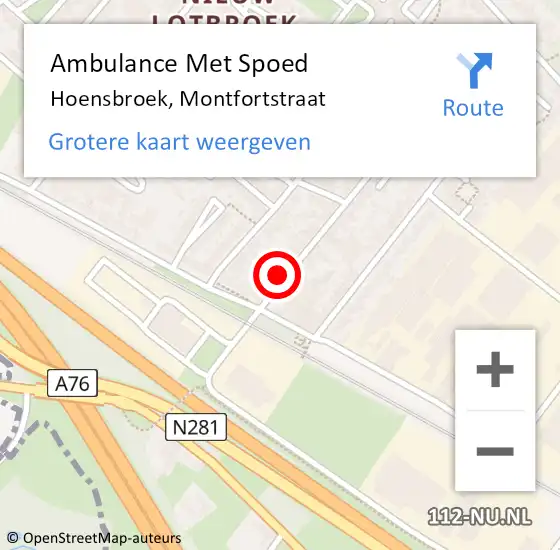 Locatie op kaart van de 112 melding: Ambulance Met Spoed Naar Hoensbroek, Montfortstraat op 15 februari 2015 14:53