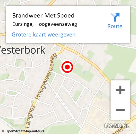 Locatie op kaart van de 112 melding: Brandweer Met Spoed Naar Eursinge, Hoogeveenseweg op 15 februari 2015 16:28