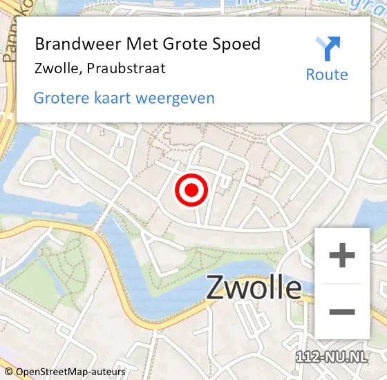 Locatie op kaart van de 112 melding: Brandweer Met Grote Spoed Naar Zwolle, Praubstraat op 15 februari 2015 16:28