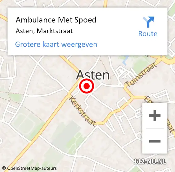 Locatie op kaart van de 112 melding: Ambulance Met Spoed Naar Asten, Marktstraat op 15 februari 2015 17:30