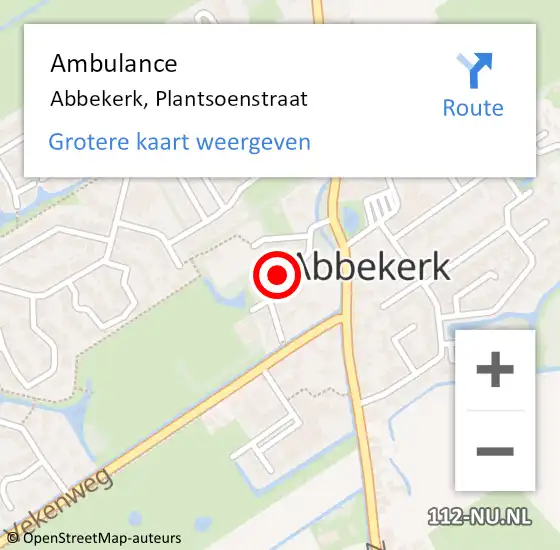 Locatie op kaart van de 112 melding: Ambulance Abbekerk, Plantsoenstraat op 15 februari 2015 17:31