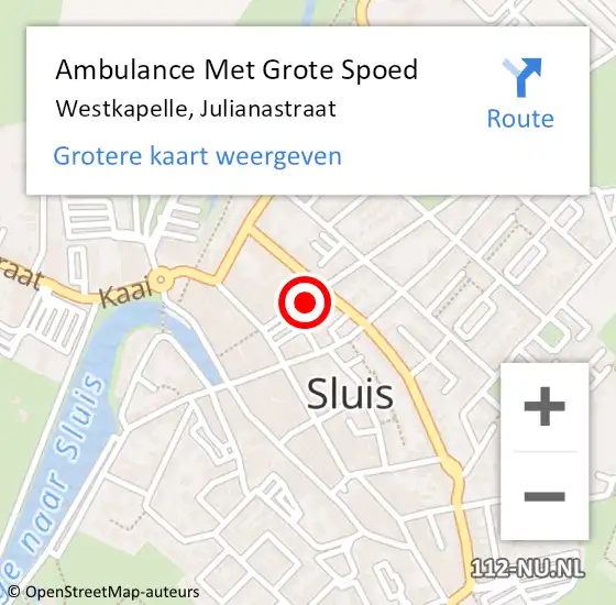 Locatie op kaart van de 112 melding: Ambulance Met Grote Spoed Naar Westkapelle, Julianastraat op 15 februari 2015 18:23