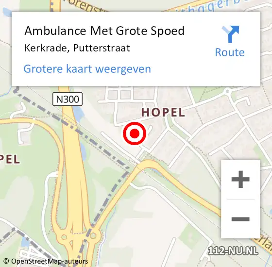 Locatie op kaart van de 112 melding: Ambulance Met Grote Spoed Naar Kerkrade, Putterstraat op 15 februari 2015 18:41