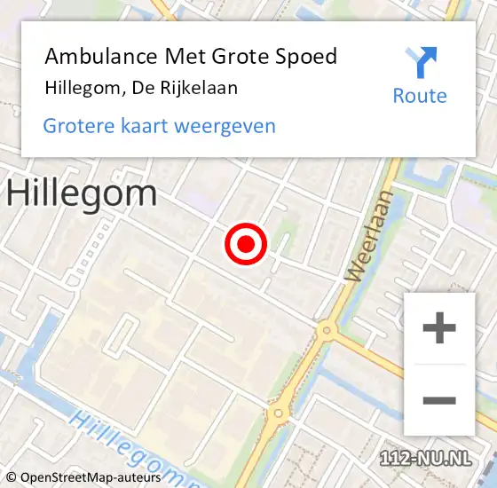 Locatie op kaart van de 112 melding: Ambulance Met Grote Spoed Naar Hillegom, De Rijkelaan op 15 februari 2015 18:50