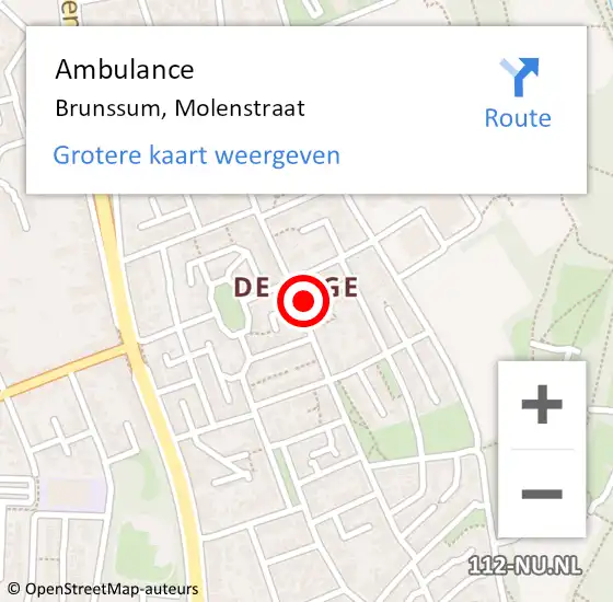 Locatie op kaart van de 112 melding: Ambulance Brunssum, Molenstraat op 15 februari 2015 19:40