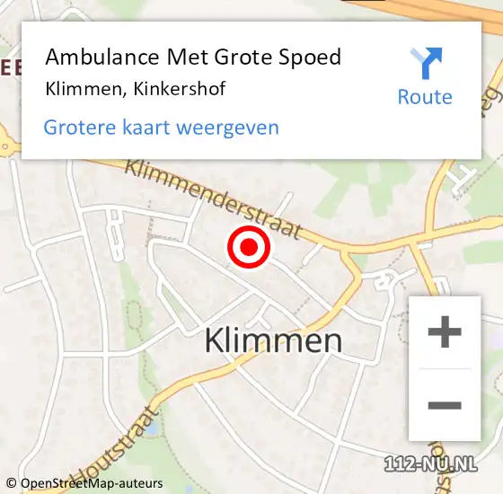 Locatie op kaart van de 112 melding: Ambulance Met Grote Spoed Naar Klimmen, Kinkershof op 15 februari 2015 20:29