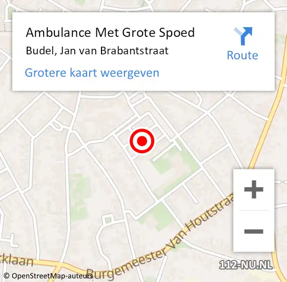 Locatie op kaart van de 112 melding: Ambulance Met Grote Spoed Naar Budel, Jan van Brabantstraat op 15 februari 2015 20:44