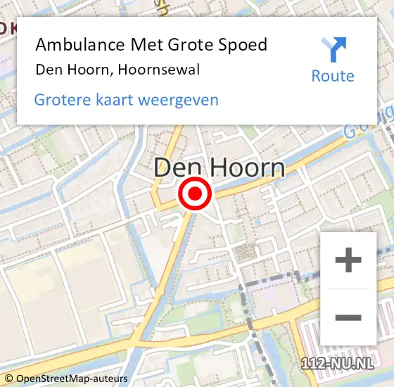 Locatie op kaart van de 112 melding: Ambulance Met Grote Spoed Naar Den Hoorn, Hoornsewal op 15 februari 2015 21:44