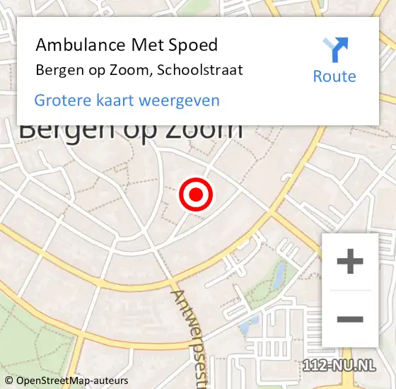 Locatie op kaart van de 112 melding: Ambulance Met Spoed Naar Bergen op Zoom, Schoolstraat op 15 februari 2015 22:02