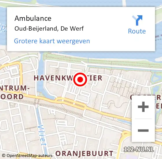 Locatie op kaart van de 112 melding: Ambulance Oud-Beijerland, De Werf op 15 februari 2015 23:14