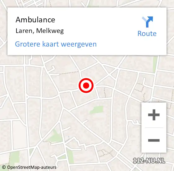 Locatie op kaart van de 112 melding: Ambulance Laren, Melkweg op 16 februari 2015 00:14