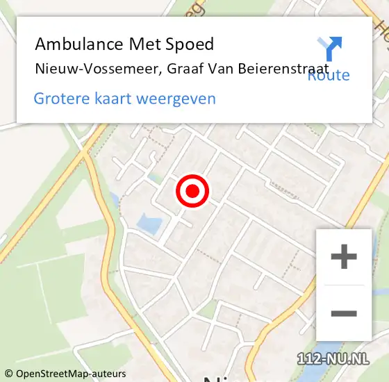 Locatie op kaart van de 112 melding: Ambulance Met Spoed Naar Nieuw-Vossemeer, Graaf Van Beierenstraat op 16 februari 2015 03:51