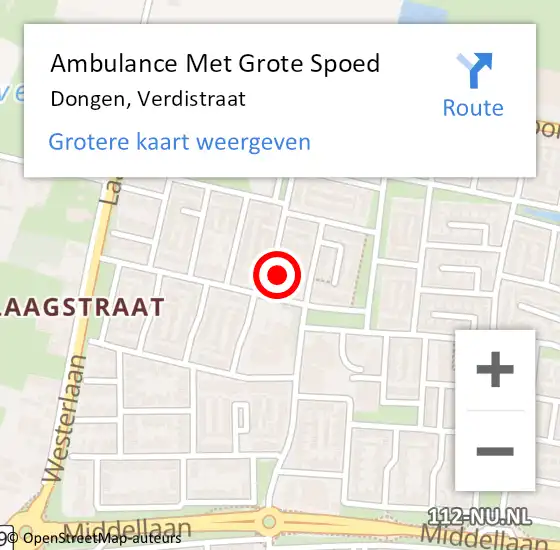 Locatie op kaart van de 112 melding: Ambulance Met Grote Spoed Naar Dongen, Verdistraat op 16 februari 2015 04:27