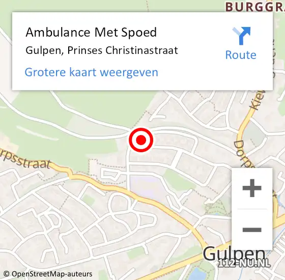 Locatie op kaart van de 112 melding: Ambulance Met Spoed Naar Gulpen, Prinses Christinastraat op 16 februari 2015 09:13