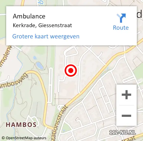 Locatie op kaart van de 112 melding: Ambulance Kerkrade, Giessenstraat op 16 februari 2015 09:16