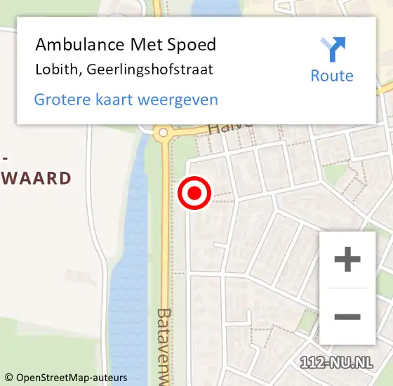 Locatie op kaart van de 112 melding: Ambulance Met Spoed Naar Lobith, Geerlingshofstraat op 29 oktober 2013 23:48