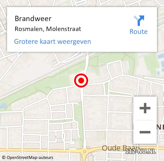 Locatie op kaart van de 112 melding: Brandweer Rosmalen, Molenstraat op 16 februari 2015 09:55