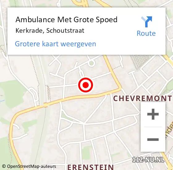 Locatie op kaart van de 112 melding: Ambulance Met Grote Spoed Naar Kerkrade, Schoutstraat op 16 februari 2015 10:44