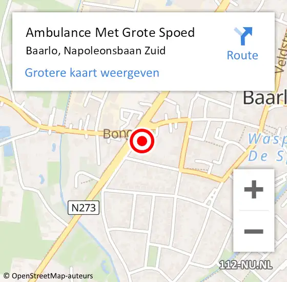 Locatie op kaart van de 112 melding: Ambulance Met Grote Spoed Naar Baarlo, Napoleonsbaan Zuid op 16 februari 2015 10:45