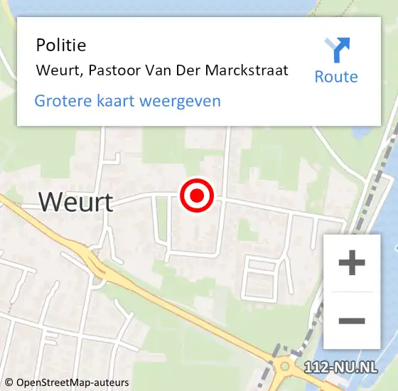 Locatie op kaart van de 112 melding: Politie Weurt, Pastoor Van Der Marckstraat op 16 februari 2015 11:04