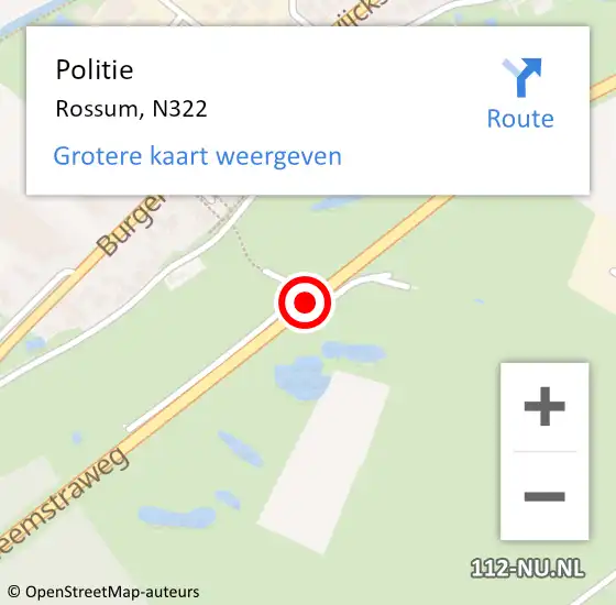 Locatie op kaart van de 112 melding: Politie Rossum, N322 op 16 februari 2015 11:23