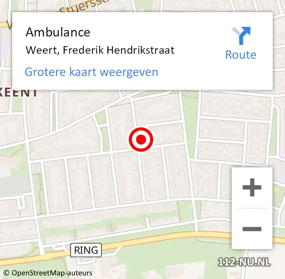 Locatie op kaart van de 112 melding: Ambulance Weert, Frederik Hendrikstraat op 16 februari 2015 11:39