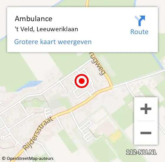 Locatie op kaart van de 112 melding: Ambulance 't Veld, Leeuweriklaan op 16 februari 2015 12:35