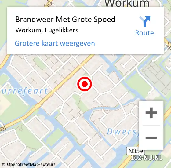 Locatie op kaart van de 112 melding: Brandweer Met Grote Spoed Naar Workum, Fugelikkers op 16 februari 2015 13:08