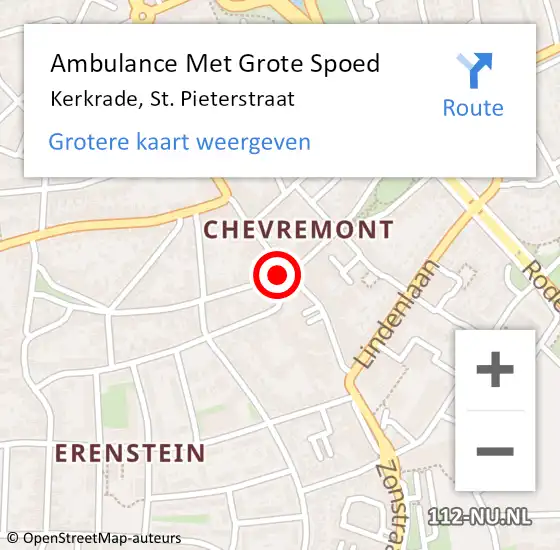 Locatie op kaart van de 112 melding: Ambulance Met Grote Spoed Naar Kerkrade, St. Pieterstraat op 16 februari 2015 13:22