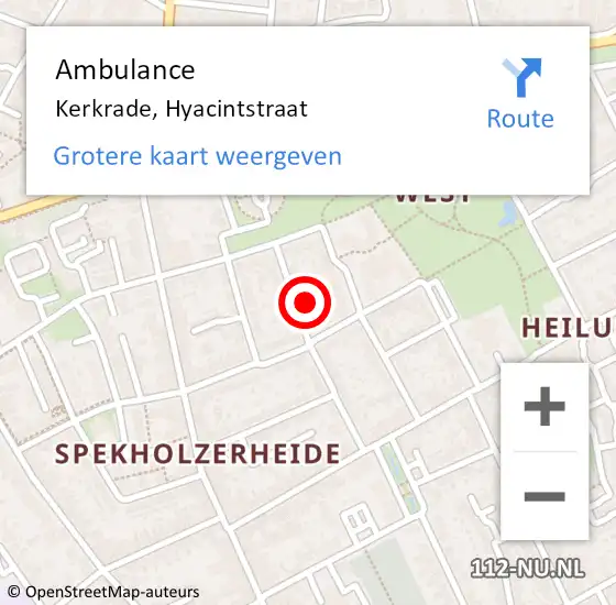 Locatie op kaart van de 112 melding: Ambulance Kerkrade, Hyacintstraat op 16 februari 2015 13:25