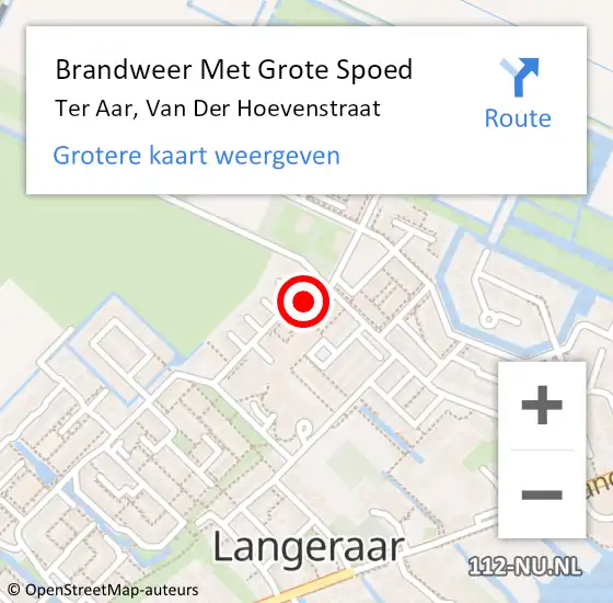 Locatie op kaart van de 112 melding: Brandweer Met Grote Spoed Naar Ter Aar, Van Der Hoevenstraat op 16 februari 2015 13:43