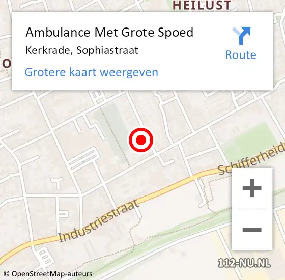 Locatie op kaart van de 112 melding: Ambulance Met Grote Spoed Naar Kerkrade, Sophiastraat op 16 februari 2015 14:05