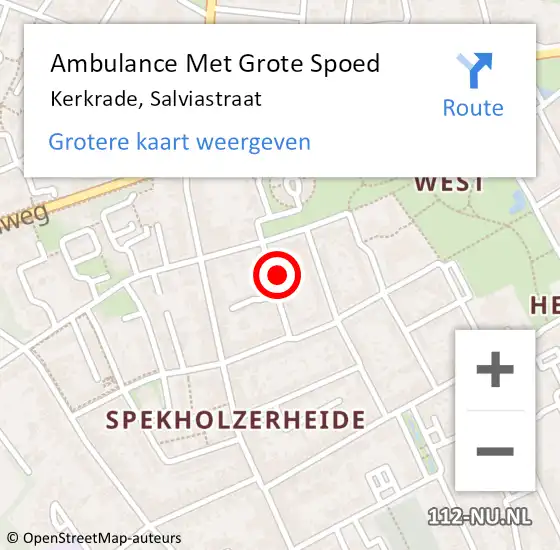 Locatie op kaart van de 112 melding: Ambulance Met Grote Spoed Naar Kerkrade, Salviastraat op 16 februari 2015 14:12