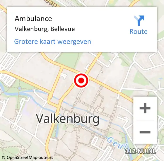 Locatie op kaart van de 112 melding: Ambulance Valkenburg, Bellevue op 16 februari 2015 14:34