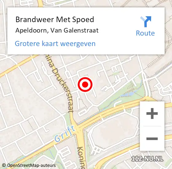 Locatie op kaart van de 112 melding: Brandweer Met Spoed Naar Apeldoorn, Van Galenstraat op 16 februari 2015 15:25