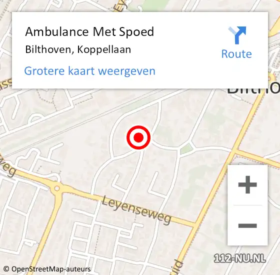 Locatie op kaart van de 112 melding: Ambulance Met Spoed Naar Bilthoven, Koppellaan op 16 februari 2015 16:12