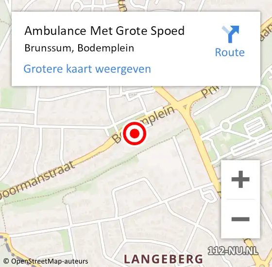 Locatie op kaart van de 112 melding: Ambulance Met Grote Spoed Naar Brunssum, Bodemplein op 16 februari 2015 16:56