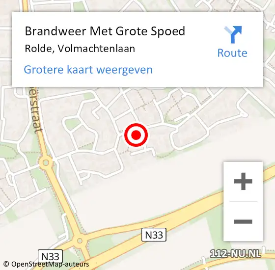 Locatie op kaart van de 112 melding: Brandweer Met Grote Spoed Naar Rolde, Volmachtenlaan op 16 februari 2015 17:31