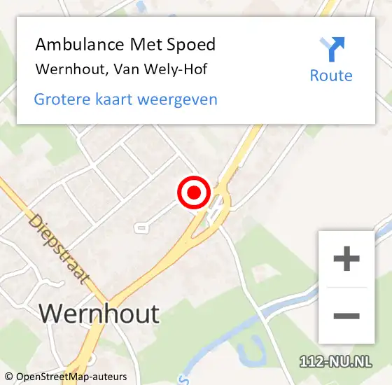 Locatie op kaart van de 112 melding: Ambulance Met Spoed Naar Wernhout, Van Wely-Hof op 16 februari 2015 18:42