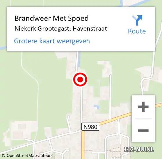 Locatie op kaart van de 112 melding: Brandweer Met Spoed Naar Niekerk Grootegast, Havenstraat op 16 februari 2015 19:31