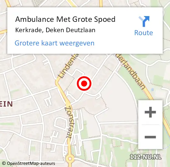 Locatie op kaart van de 112 melding: Ambulance Met Grote Spoed Naar Kerkrade, Deken Deutzlaan op 16 februari 2015 19:39