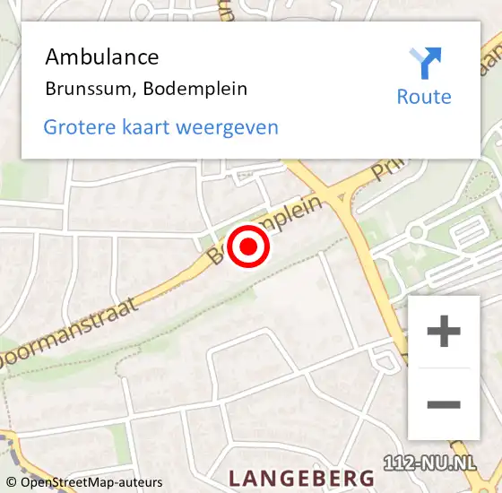 Locatie op kaart van de 112 melding: Ambulance Brunssum, Bodemplein op 16 februari 2015 19:50