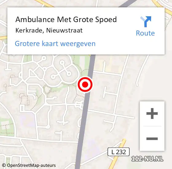 Locatie op kaart van de 112 melding: Ambulance Met Grote Spoed Naar Kerkrade, Nieuwstraat op 16 februari 2015 20:37