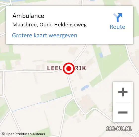 Locatie op kaart van de 112 melding: Ambulance Maasbree, Oude Heldenseweg op 16 februari 2015 21:22