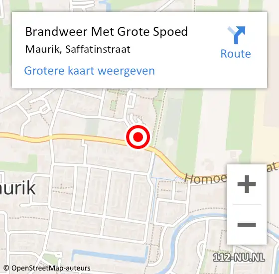 Locatie op kaart van de 112 melding: Brandweer Met Grote Spoed Naar Maurik, Saffatinstraat op 16 februari 2015 21:25