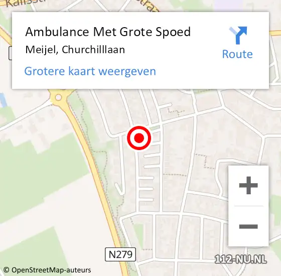 Locatie op kaart van de 112 melding: Ambulance Met Grote Spoed Naar Meijel, Churchilllaan op 16 februari 2015 22:49