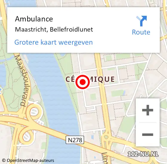 Locatie op kaart van de 112 melding: Ambulance Maastricht, Bellefroidlunet op 16 februari 2015 23:26