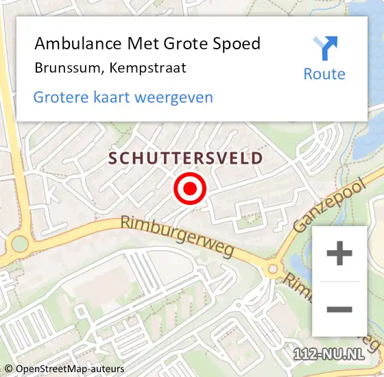 Locatie op kaart van de 112 melding: Ambulance Met Grote Spoed Naar Brunssum, Kempstraat op 16 februari 2015 23:34