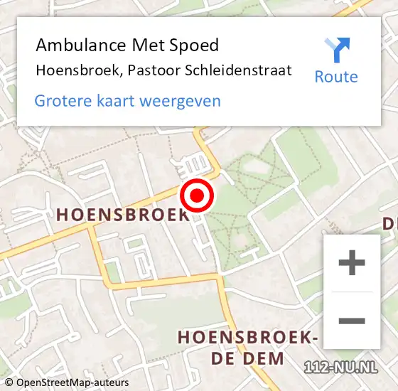 Locatie op kaart van de 112 melding: Ambulance Met Spoed Naar Hoensbroek, Pastoor Schleidenstraat op 17 februari 2015 01:30