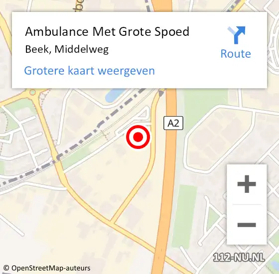 Locatie op kaart van de 112 melding: Ambulance Met Grote Spoed Naar Beek, Middelweg op 17 februari 2015 03:06